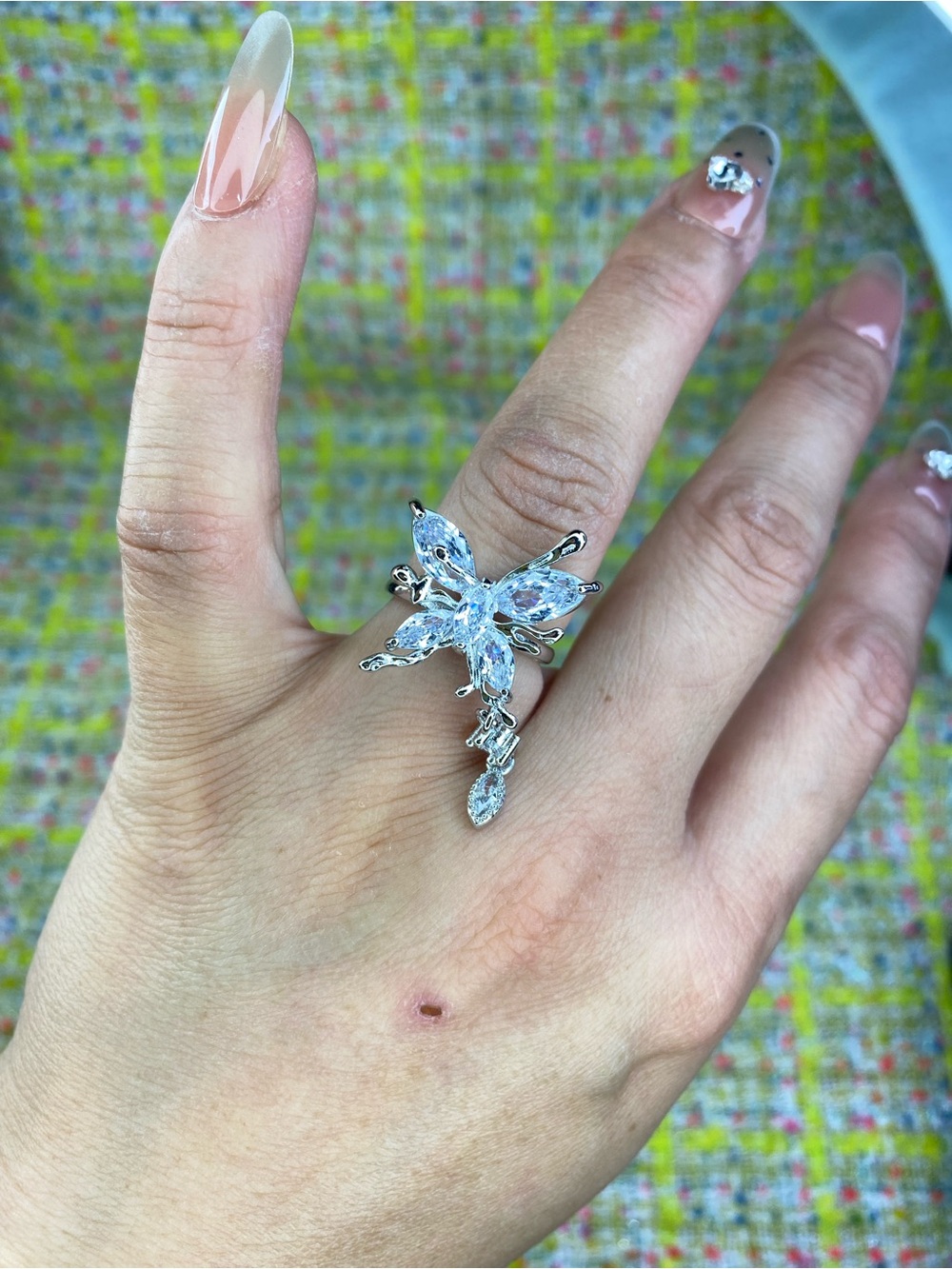 AA great Moissanite diamond Silver  Floral Statement Ring - open size 5-13